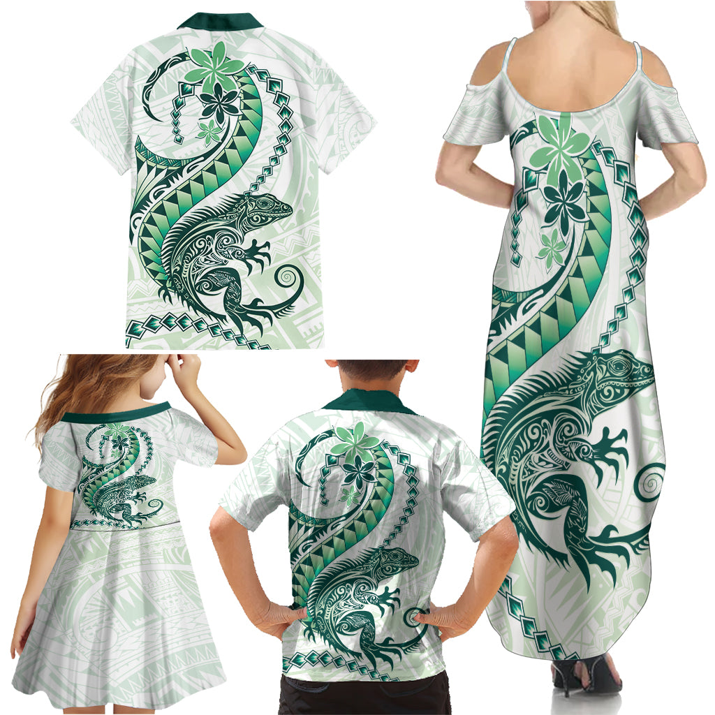 Green Maori Tuatara Family Matching Summer Maxi Dress and Hawaiian Shirt Luxury Pastel Pattern LT01 - Polynesian Pride