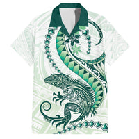 Green Maori Tuatara Family Matching Summer Maxi Dress and Hawaiian Shirt Luxury Pastel Pattern LT01 Dad's Shirt - Short Sleeve Green - Polynesian Pride
