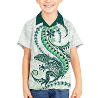 Green Maori Tuatara Family Matching Summer Maxi Dress and Hawaiian Shirt Luxury Pastel Pattern LT01 Son's Shirt Green - Polynesian Pride