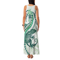 Green Maori Tuatara Family Matching Tank Maxi Dress and Hawaiian Shirt Luxury Pastel Pattern LT01 - Polynesian Pride