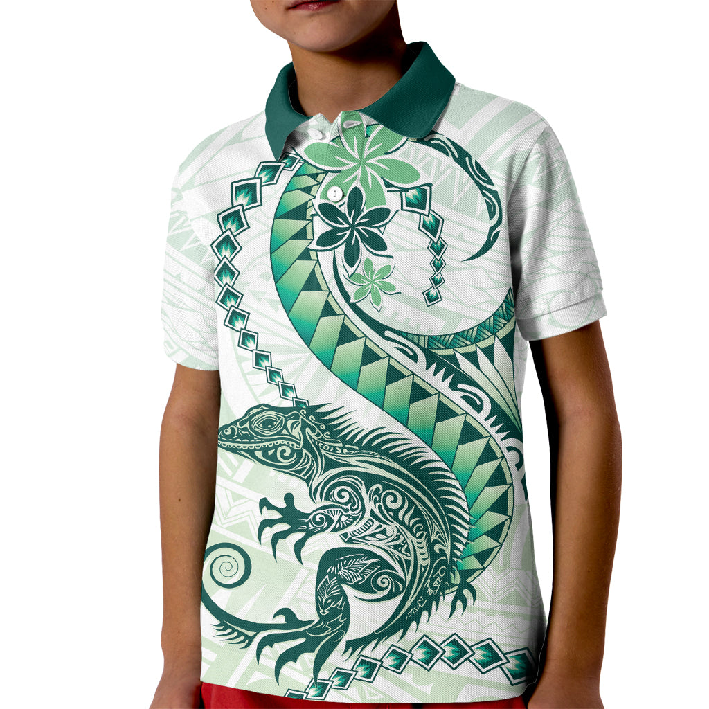 Green Maori Tuatara Kid Polo Shirt Luxury Pastel Pattern LT01 Kid Green - Polynesian Pride
