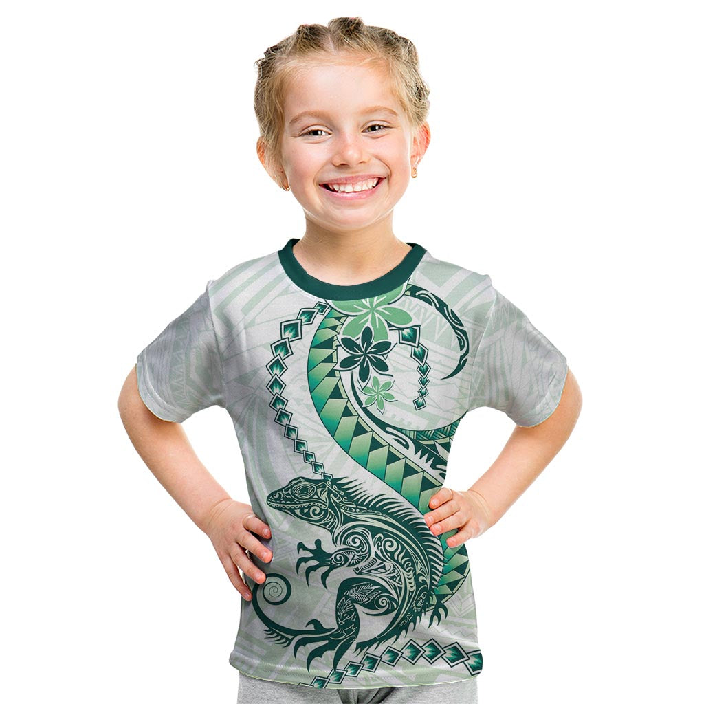 Green Maori Tuatara Kid T Shirt Luxury Pastel Pattern LT01 Green - Polynesian Pride