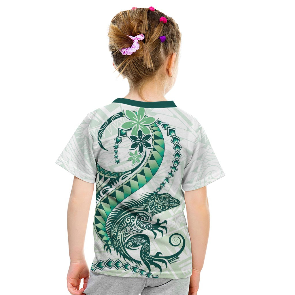Green Maori Tuatara Kid T Shirt Luxury Pastel Pattern LT01 - Polynesian Pride
