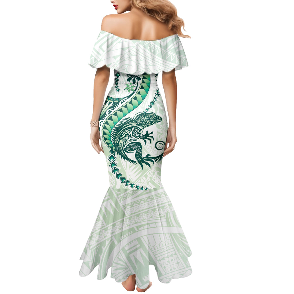 Green Maori Tuatara Mermaid Dress Luxury Pastel Pattern LT01 - Polynesian Pride