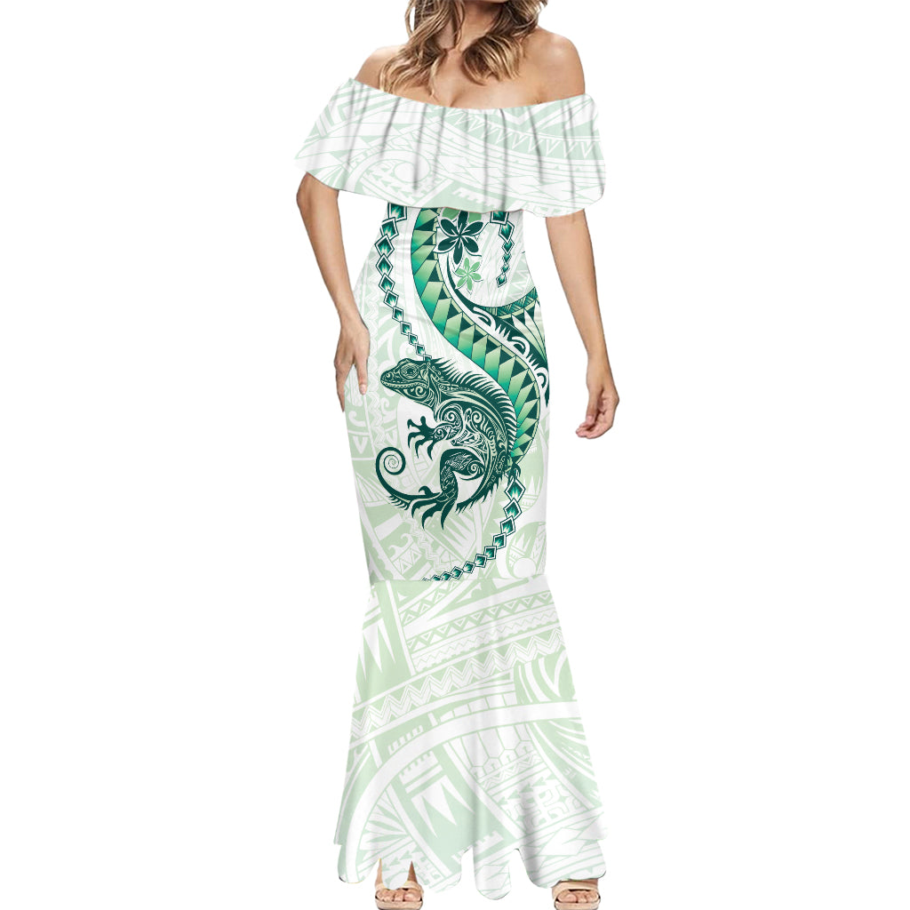 Green Maori Tuatara Mermaid Dress Luxury Pastel Pattern LT01 - Polynesian Pride