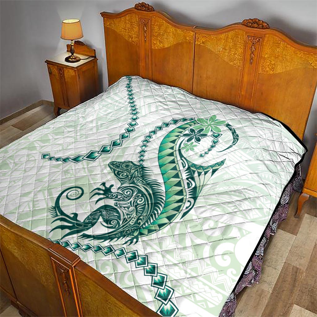 Green Maori Tuatara Quilt Luxury Pastel Pattern LT01 - Polynesian Pride