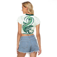 Green Maori Tuatara Raglan Cropped T Shirt Luxury Pastel Pattern LT01 - Polynesian Pride