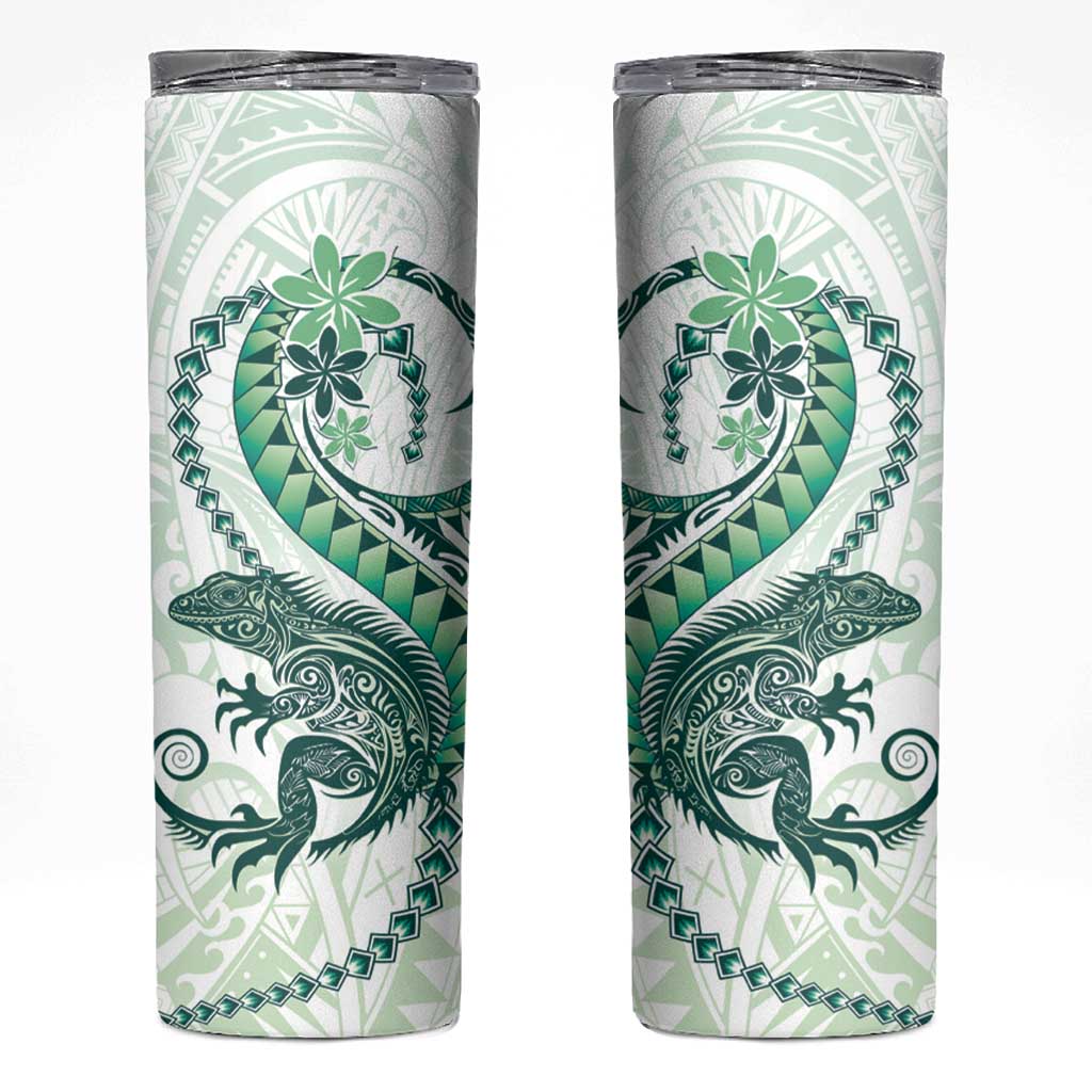Green Maori Tuatara Skinny Tumbler Luxury Pastel Pattern LT01 Green - Polynesian Pride