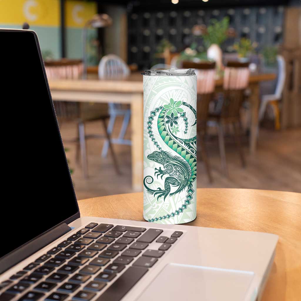 Green Maori Tuatara Skinny Tumbler Luxury Pastel Pattern LT01 - Polynesian Pride