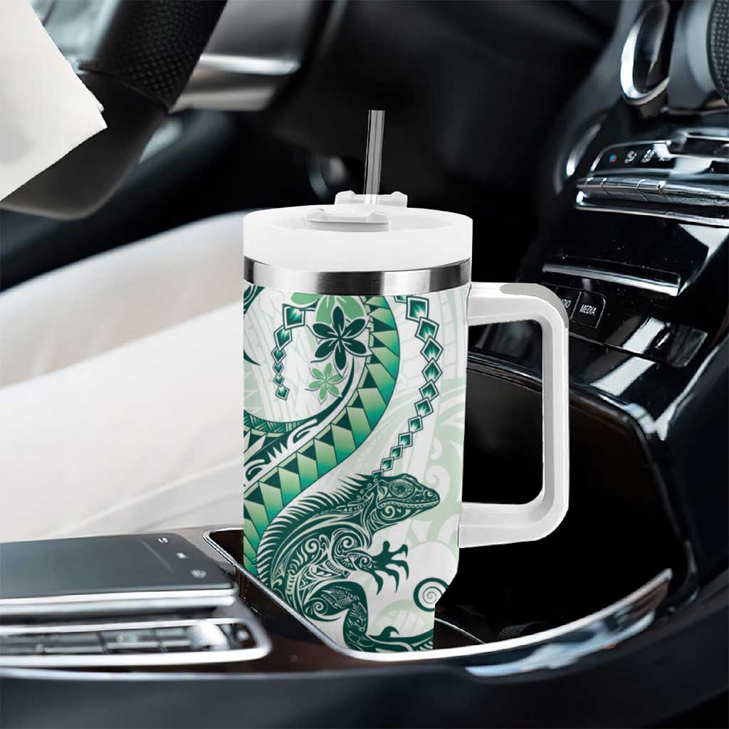 Green Maori Tuatara Tumbler With Handle Luxury Pastel Pattern