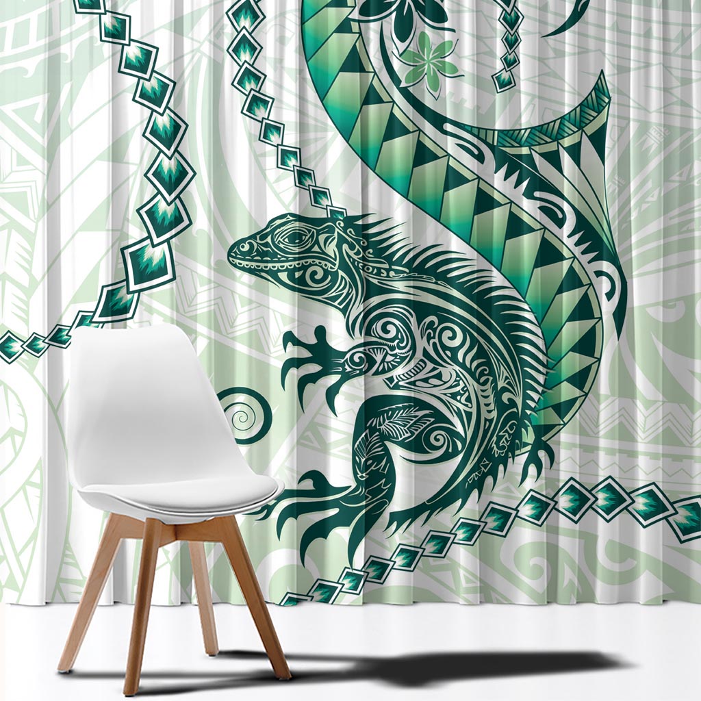 Green Maori Tuatara Window Curtain Luxury Pastel Pattern