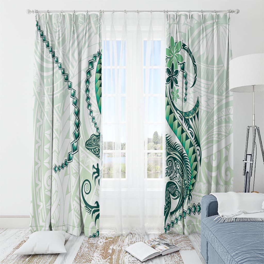 Green Maori Tuatara Window Curtain Luxury Pastel Pattern