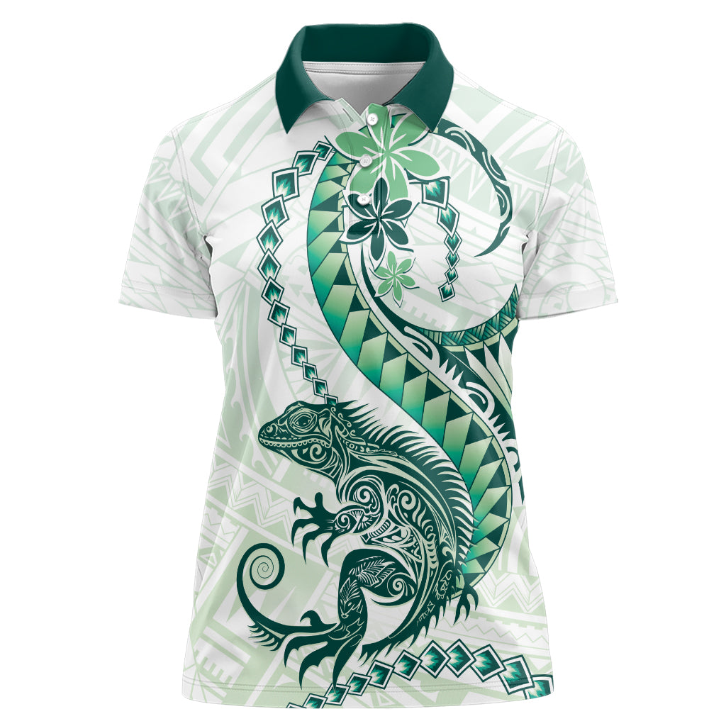 Green Maori Tuatara Women Polo Shirt Luxury Pastel Pattern