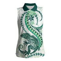 Green Maori Tuatara Women Sleeveless Polo Shirt Luxury Pastel Pattern