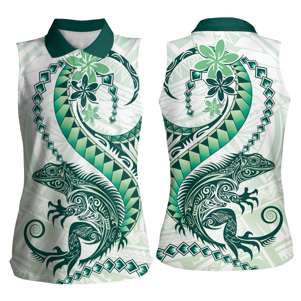 Green Maori Tuatara Women Sleeveless Polo Shirt Luxury Pastel Pattern