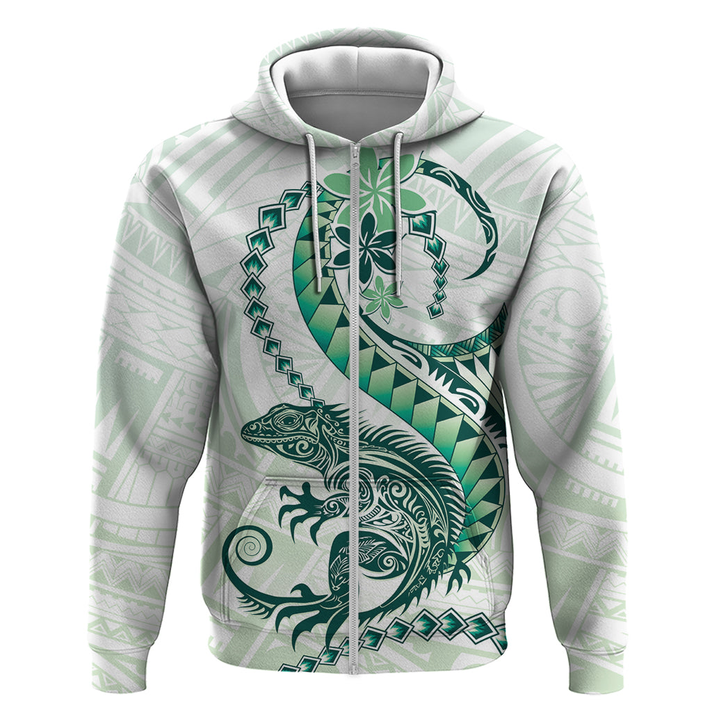 Green Maori Tuatara Zip Hoodie Luxury Pastel Pattern