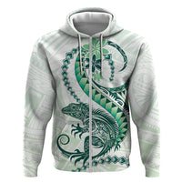 Green Maori Tuatara Zip Hoodie Luxury Pastel Pattern