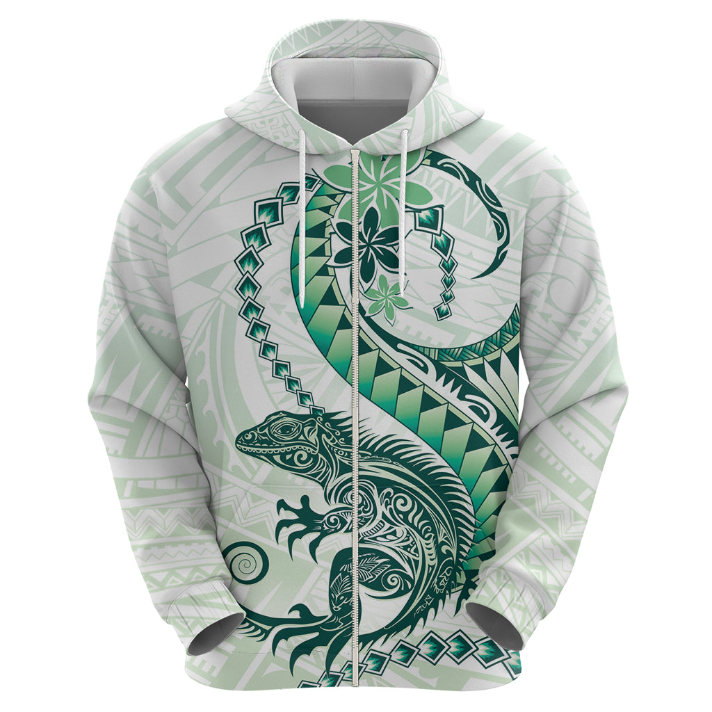 Green Maori Tuatara Zip Hoodie Luxury Pastel Pattern