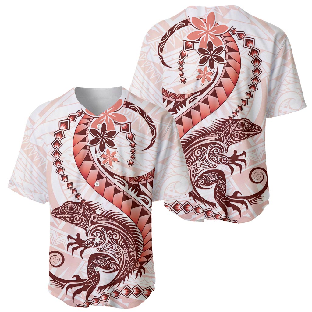 Red Maori Tuatara Baseball Jersey Luxury Pastel Pattern LT01 - Polynesian Pride