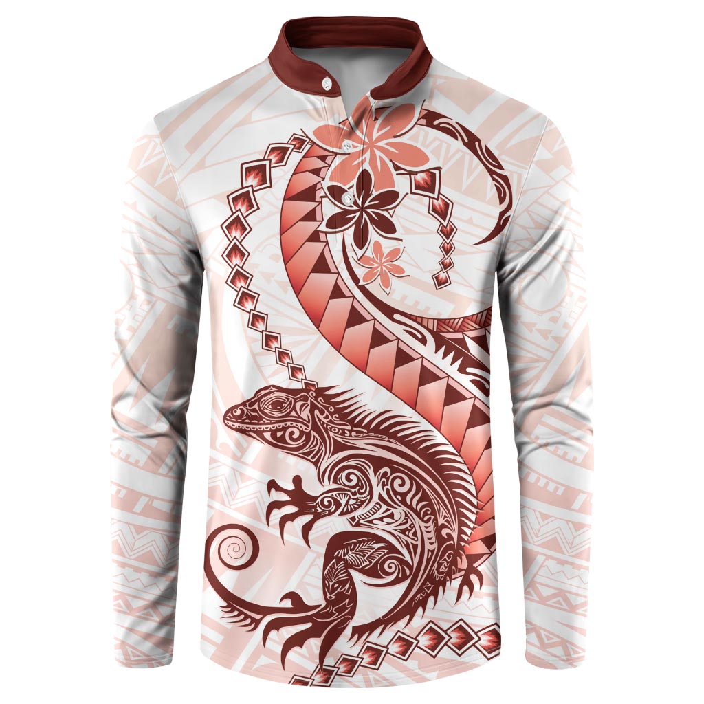 Red Maori Tuatara Button Sweatshirt Luxury Pastel Pattern