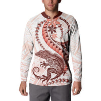 Red Maori Tuatara Button Sweatshirt Luxury Pastel Pattern
