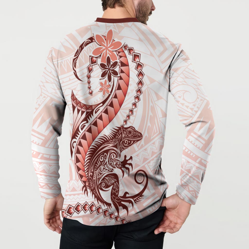 Red Maori Tuatara Button Sweatshirt Luxury Pastel Pattern