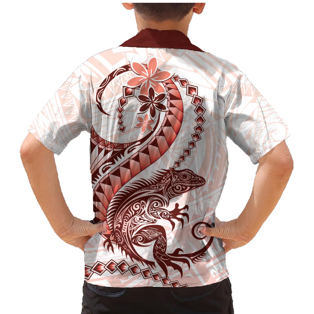 Red Maori Tuatara Family Matching Mermaid Dress and Hawaiian Shirt Luxury Pastel Pattern LT01 - Polynesian Pride