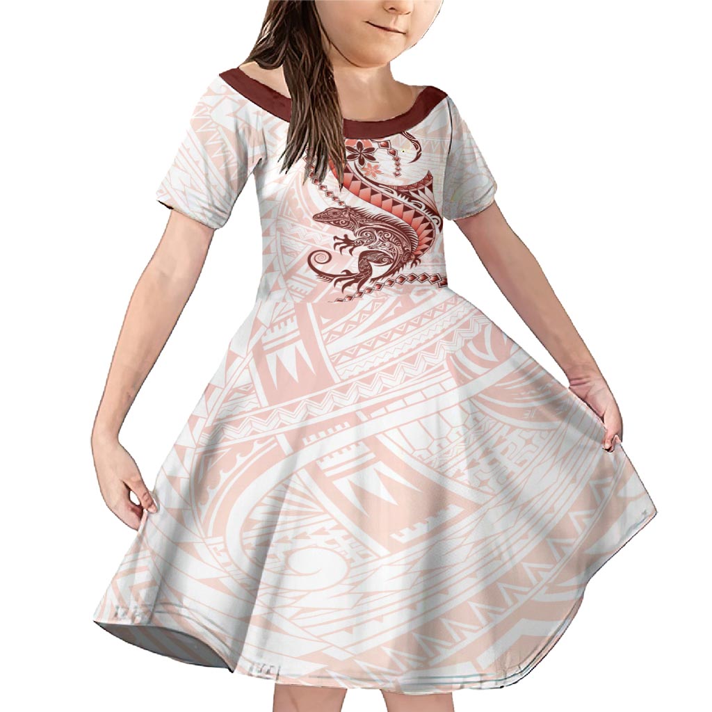 Red Maori Tuatara Family Matching Mermaid Dress and Hawaiian Shirt Luxury Pastel Pattern LT01 Daughter's Dress Red - Polynesian Pride