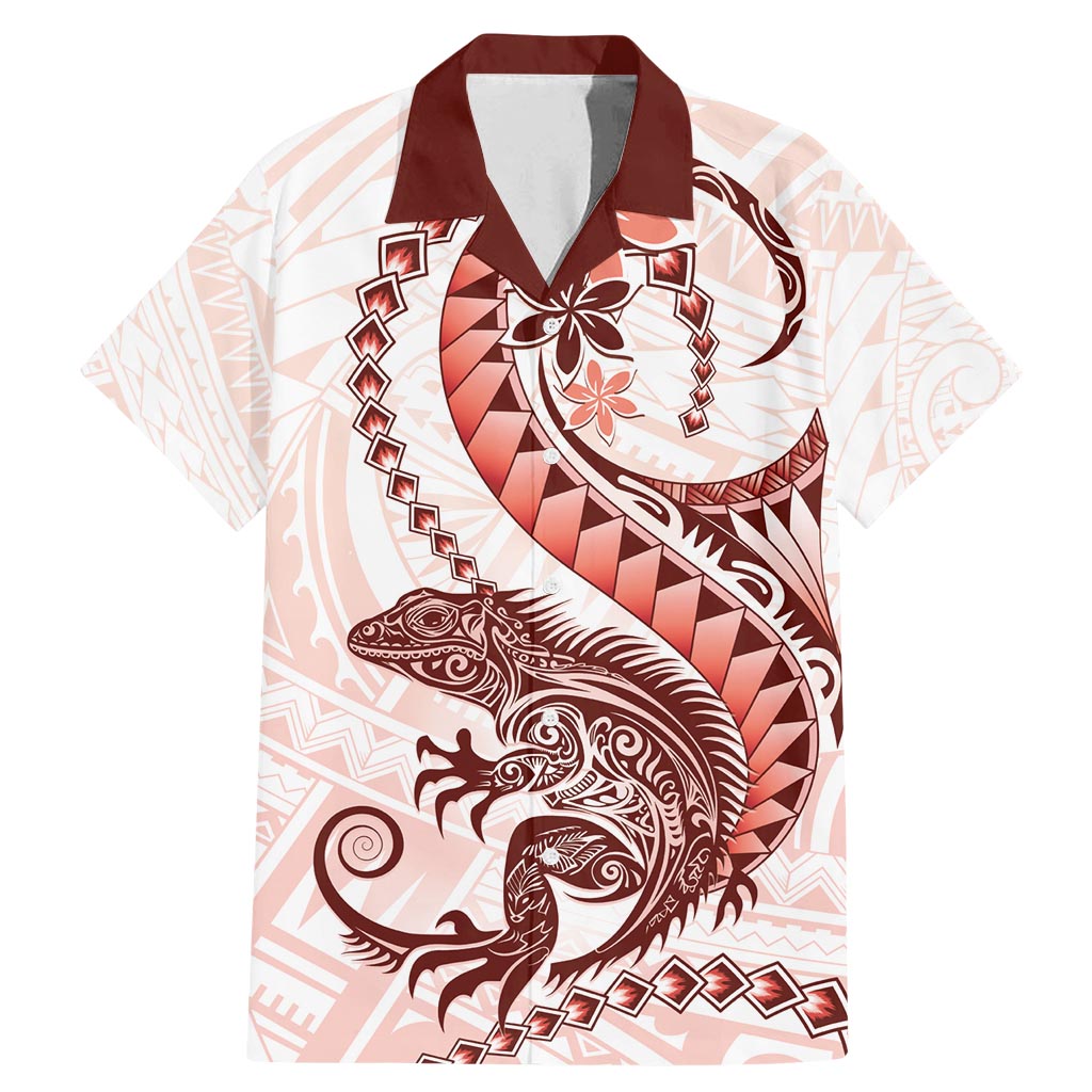 Red Maori Tuatara Family Matching Mermaid Dress and Hawaiian Shirt Luxury Pastel Pattern LT01 Dad's Shirt - Short Sleeve Red - Polynesian Pride