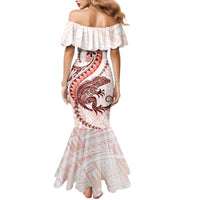 Red Maori Tuatara Family Matching Mermaid Dress and Hawaiian Shirt Luxury Pastel Pattern LT01 - Polynesian Pride