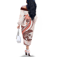 Red Maori Tuatara Family Matching Off The Shoulder Long Sleeve Dress and Hawaiian Shirt Luxury Pastel Pattern