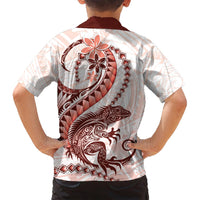 Red Maori Tuatara Family Matching Off Shoulder Maxi Dress and Hawaiian Shirt Luxury Pastel Pattern LT01 - Polynesian Pride