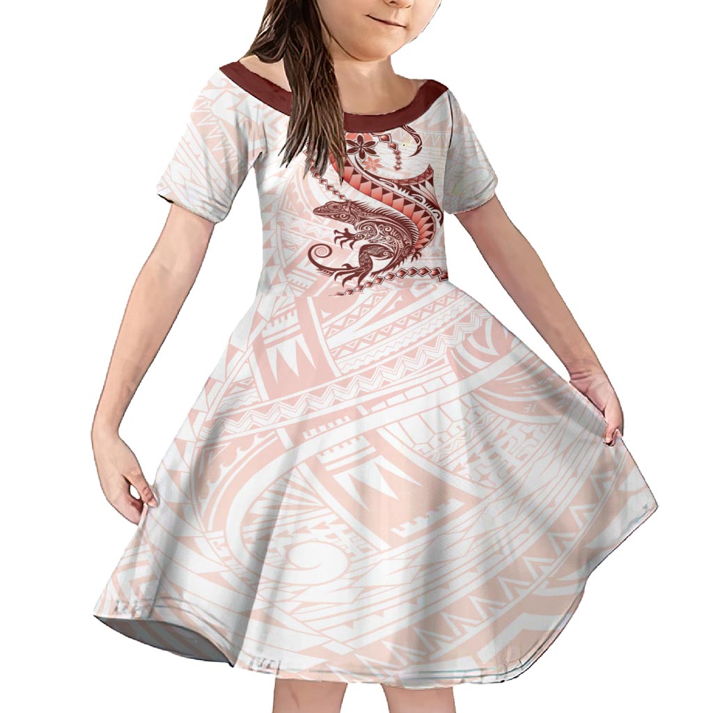 Red Maori Tuatara Family Matching Off Shoulder Maxi Dress and Hawaiian Shirt Luxury Pastel Pattern LT01 Daughter's Dress Red - Polynesian Pride