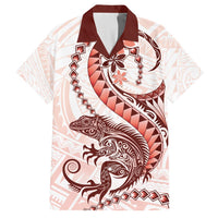 Red Maori Tuatara Family Matching Off Shoulder Short Dress and Hawaiian Shirt Luxury Pastel Pattern LT01 Dad's Shirt - Short Sleeve Red - Polynesian Pride