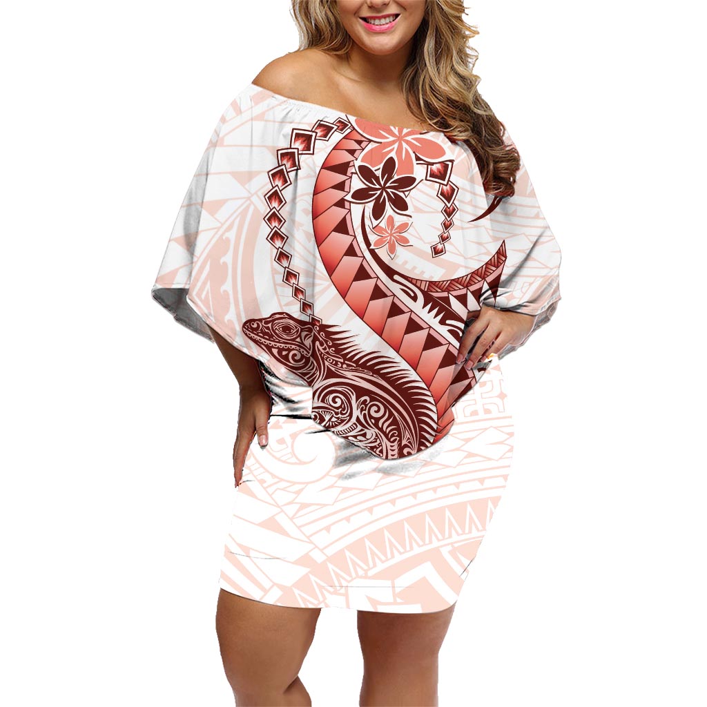 Red Maori Tuatara Family Matching Off Shoulder Short Dress and Hawaiian Shirt Luxury Pastel Pattern LT01 Mom's Dress Red - Polynesian Pride