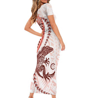 Red Maori Tuatara Family Matching Short Sleeve Bodycon Dress and Hawaiian Shirt Luxury Pastel Pattern LT01 - Polynesian Pride