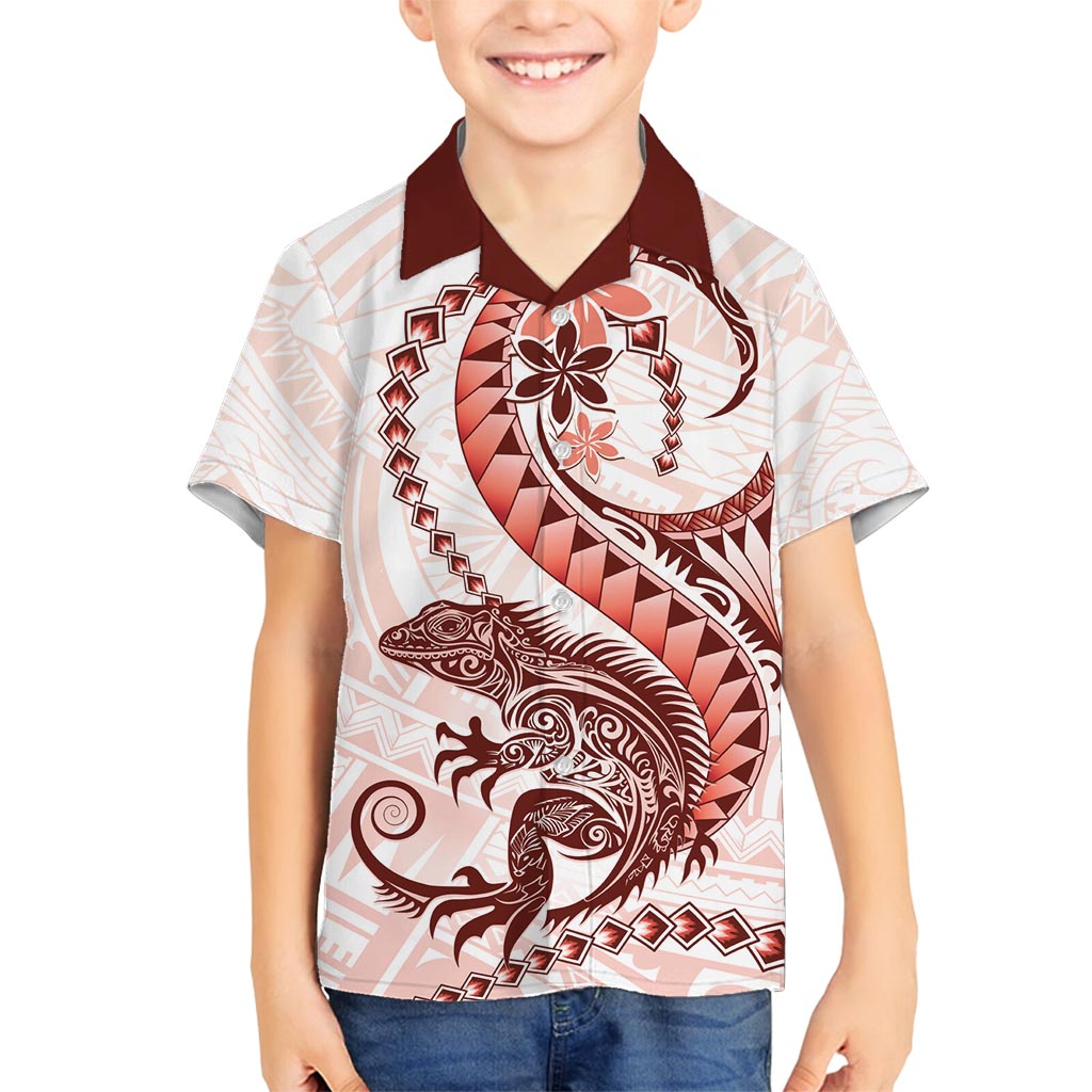 Red Maori Tuatara Family Matching Summer Maxi Dress and Hawaiian Shirt Luxury Pastel Pattern LT01 Son's Shirt Red - Polynesian Pride