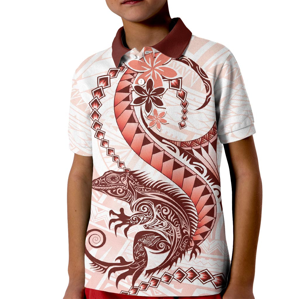 Red Maori Tuatara Kid Polo Shirt Luxury Pastel Pattern LT01 Kid Red - Polynesian Pride