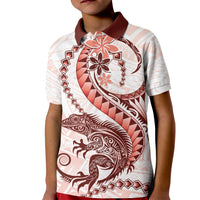 Red Maori Tuatara Kid Polo Shirt Luxury Pastel Pattern LT01 Kid Red - Polynesian Pride