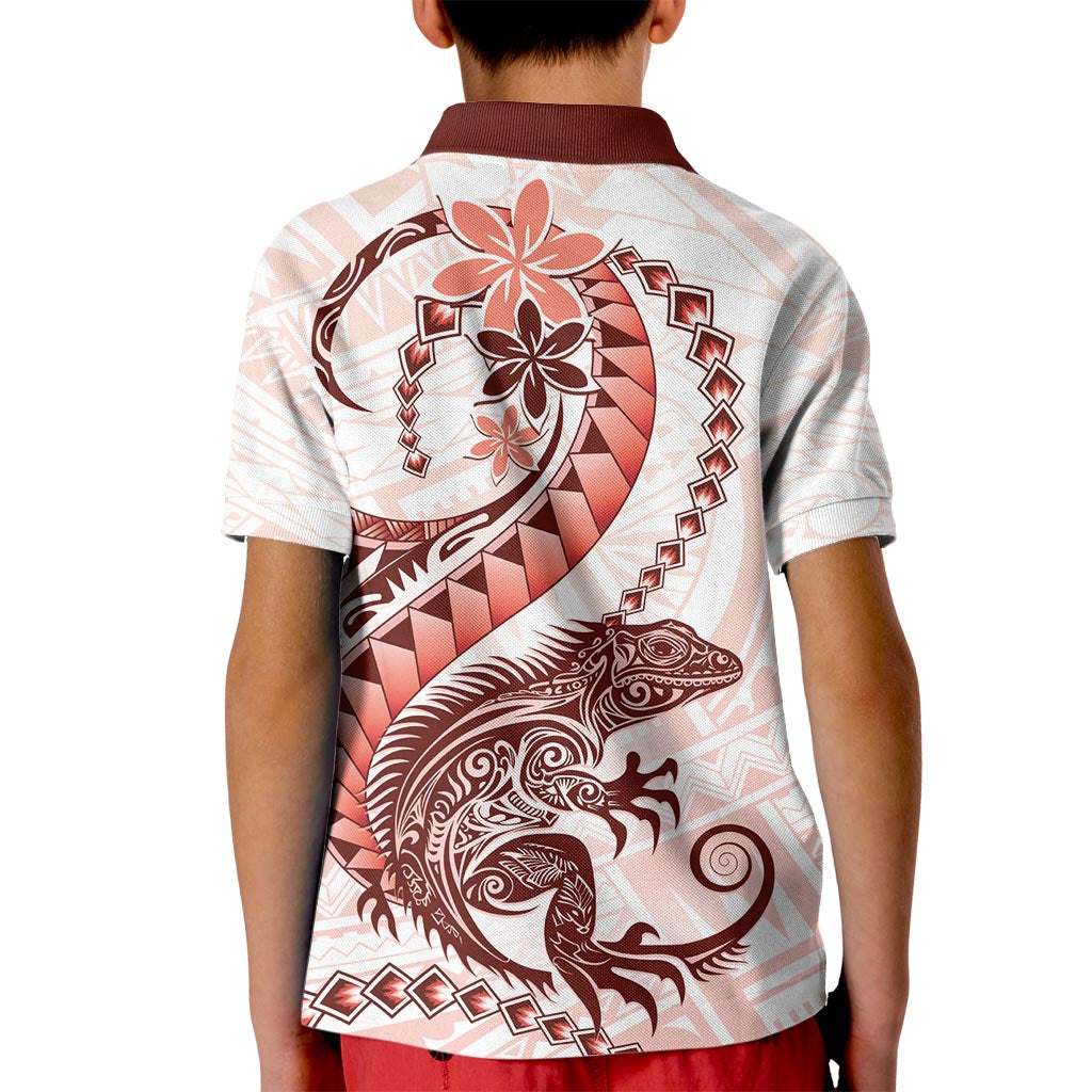 Red Maori Tuatara Kid Polo Shirt Luxury Pastel Pattern LT01 - Polynesian Pride