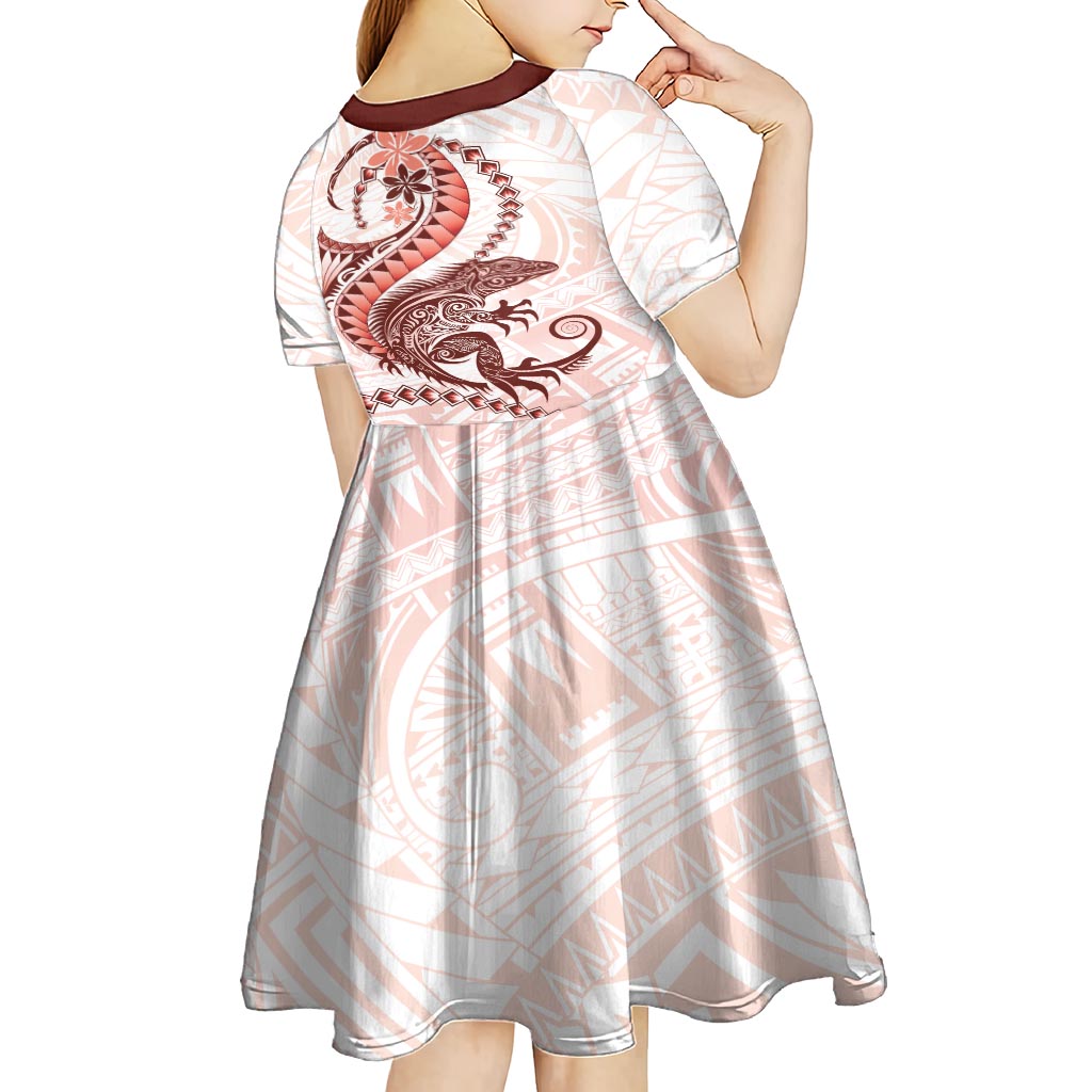 Red Maori Tuatara Kid Short Sleeve Dress Luxury Pastel Pattern LT01 - Polynesian Pride