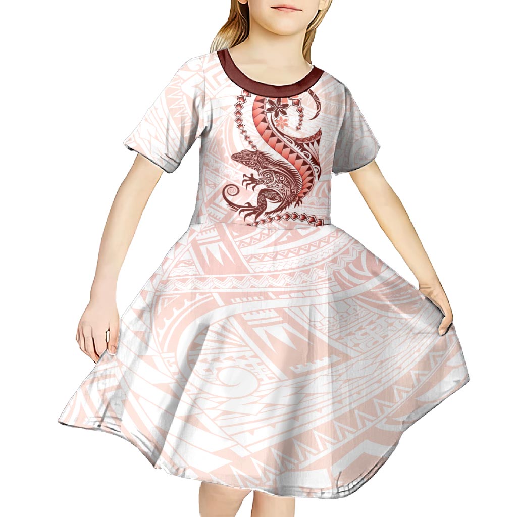 Red Maori Tuatara Kid Short Sleeve Dress Luxury Pastel Pattern LT01 - Polynesian Pride