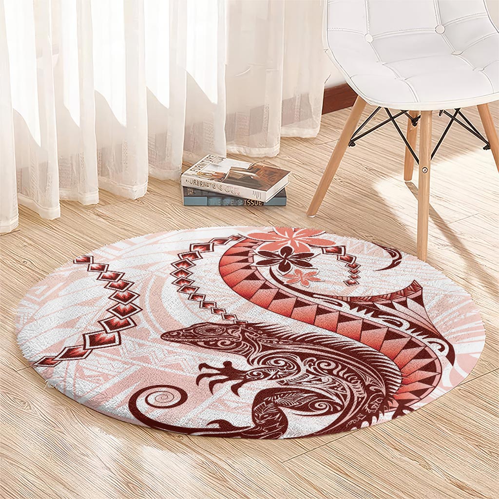 Red Maori Tuatara Round Carpet Luxury Pastel Pattern