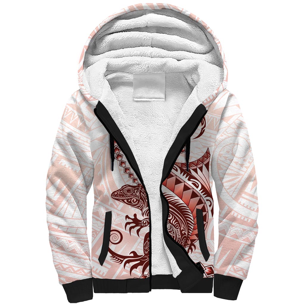 Red Maori Tuatara Sherpa Hoodie Luxury Pastel Pattern