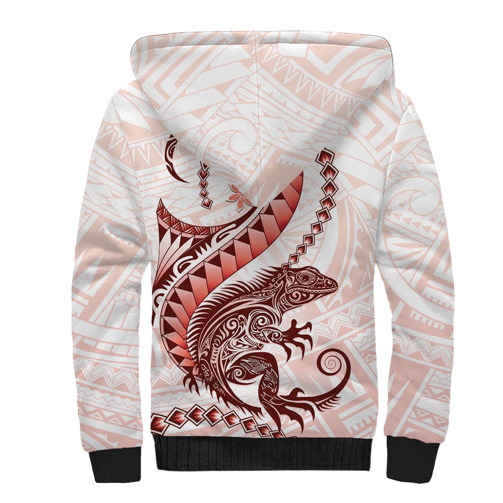 Red Maori Tuatara Sherpa Hoodie Luxury Pastel Pattern