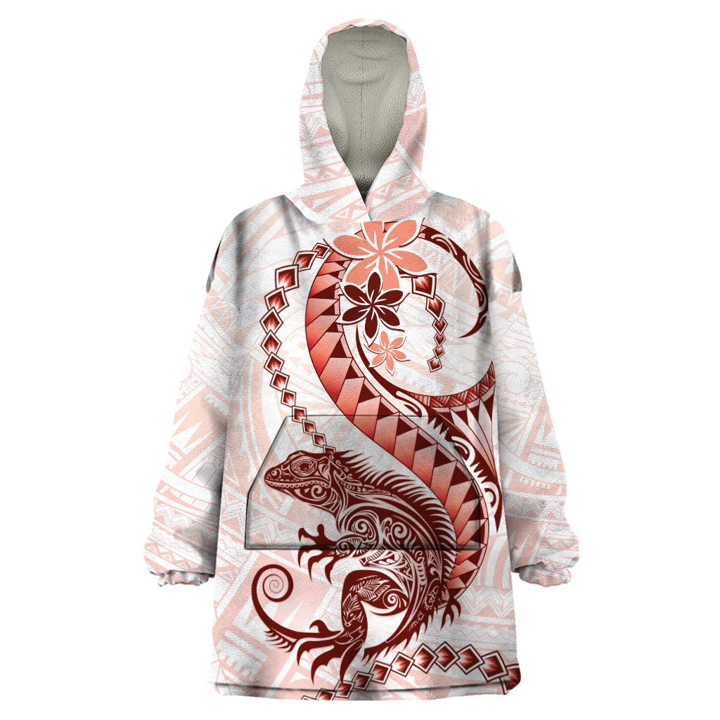 Red Maori Tuatara Wearable Blanket Hoodie Luxury Pastel Pattern