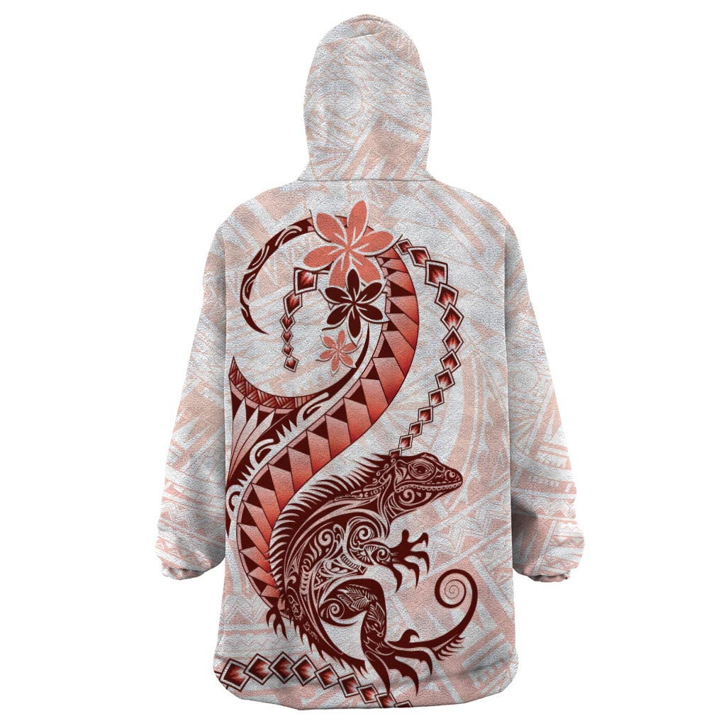 Red Maori Tuatara Wearable Blanket Hoodie Luxury Pastel Pattern