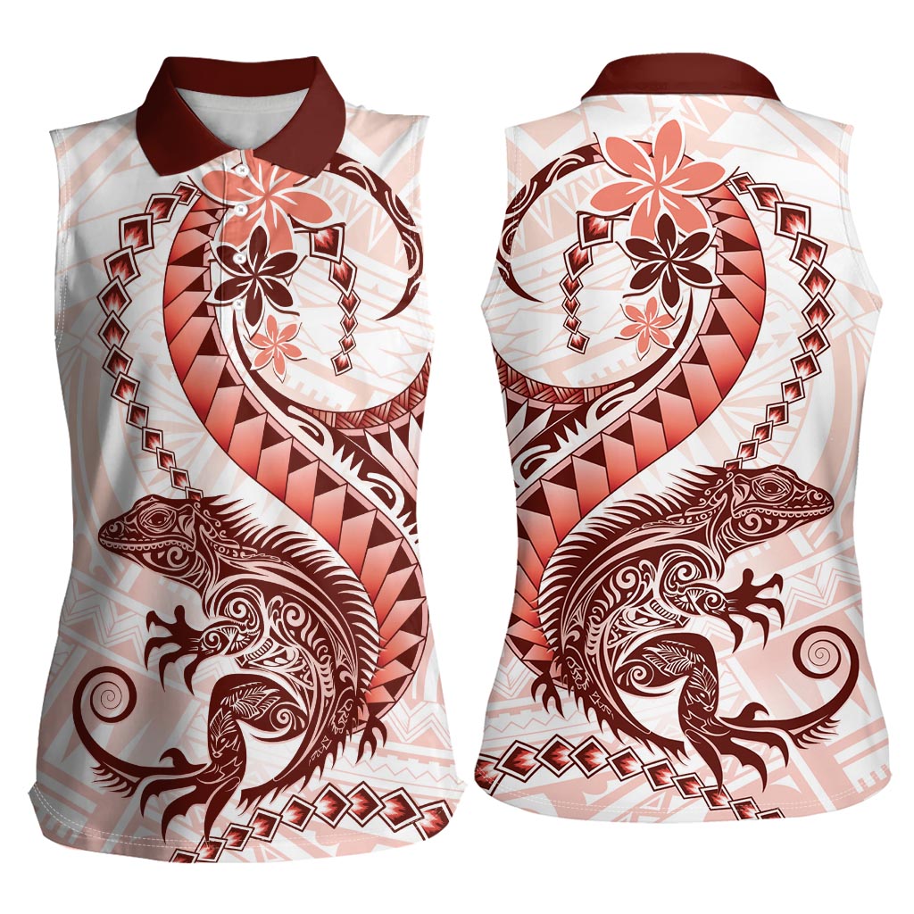 Red Maori Tuatara Women Sleeveless Polo Shirt Luxury Pastel Pattern