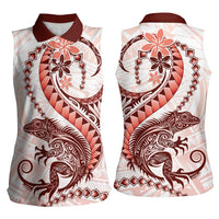 Red Maori Tuatara Women Sleeveless Polo Shirt Luxury Pastel Pattern