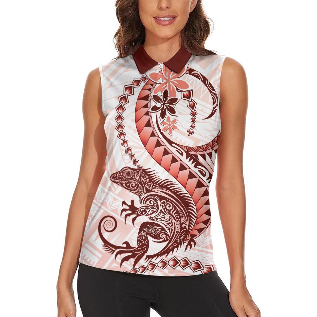 Red Maori Tuatara Women Sleeveless Polo Shirt Luxury Pastel Pattern